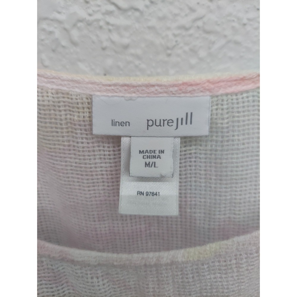Pure Jill Linen Top Womens M/L Pastel Tie Dye Short Sleeve Light Airy Beach - Picture 3 of 11